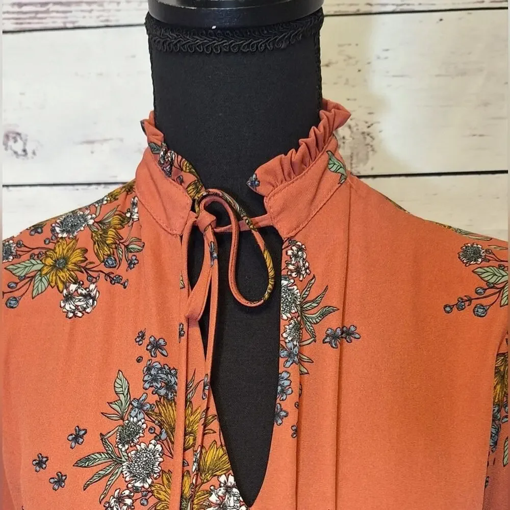 Wanderlux Floral Print Bohemiam Bell Sleeve Mini Dress Sz L #1498
